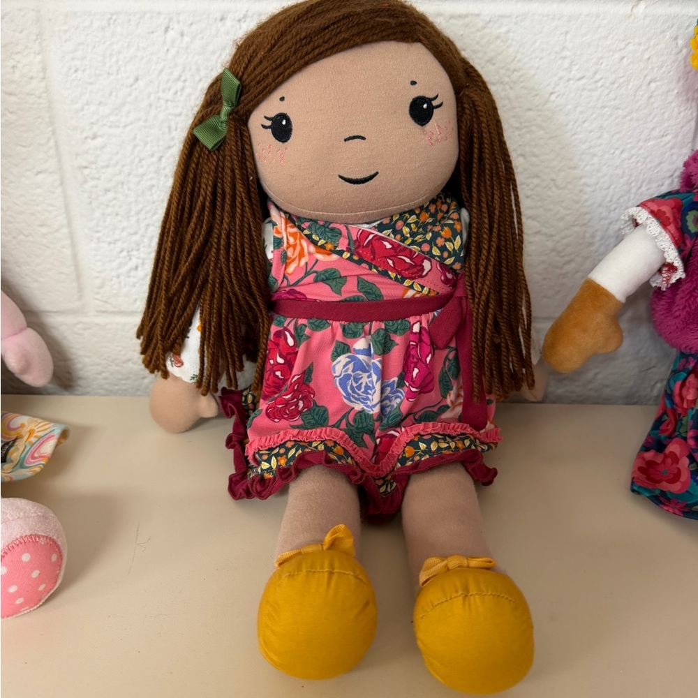 NWOT Matilda Jane Floral Dress Doll with Brown Hair and Yellow Shoes